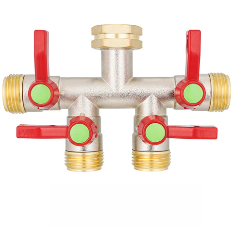 DINGBAI 4-way brass inlet showing smooth water flow for multiple hoses
