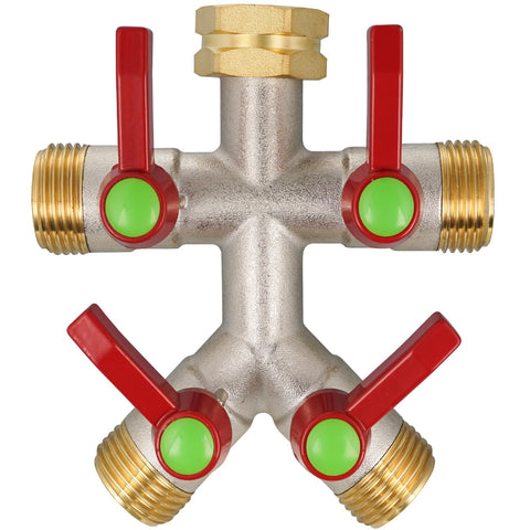 DINGBAI 4-way hose splitter inlet view highlighting enlarged port for higher flow