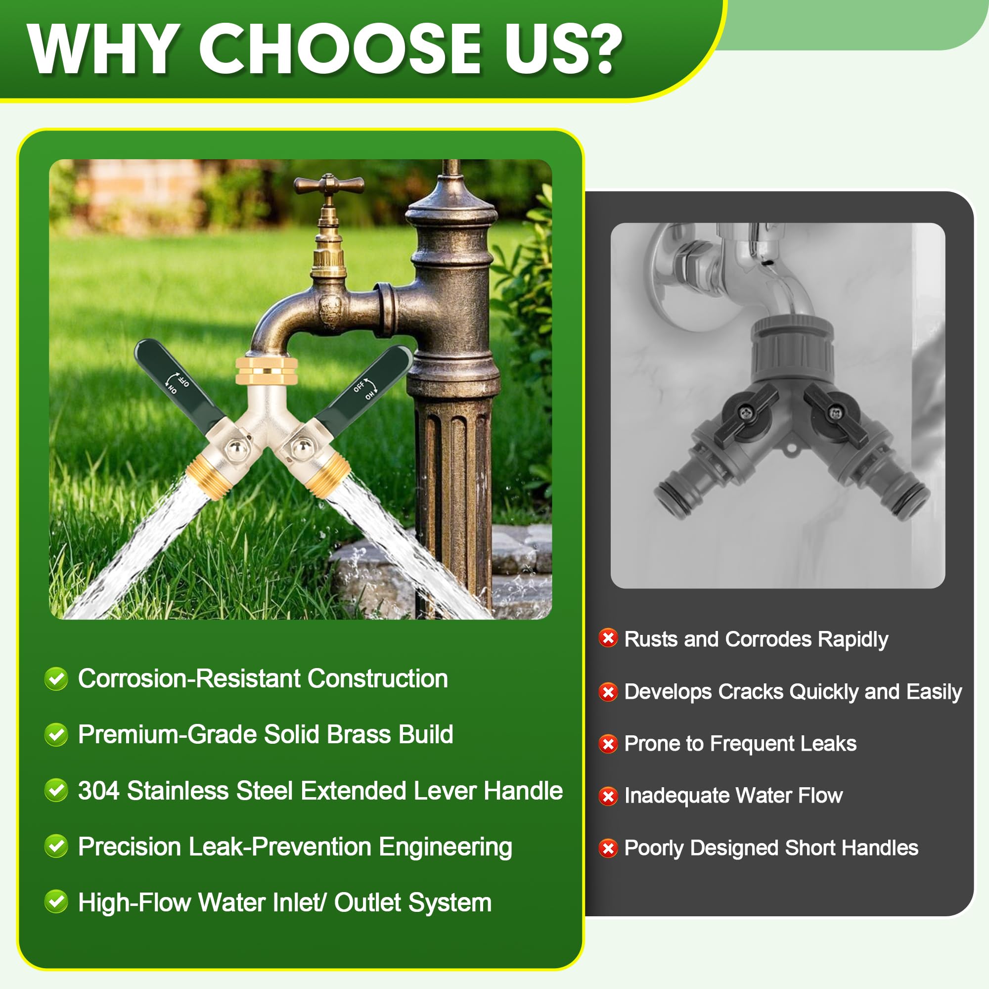 DINGBAI hose splitter with hex nut connection ensures secure, leak-free mounting.