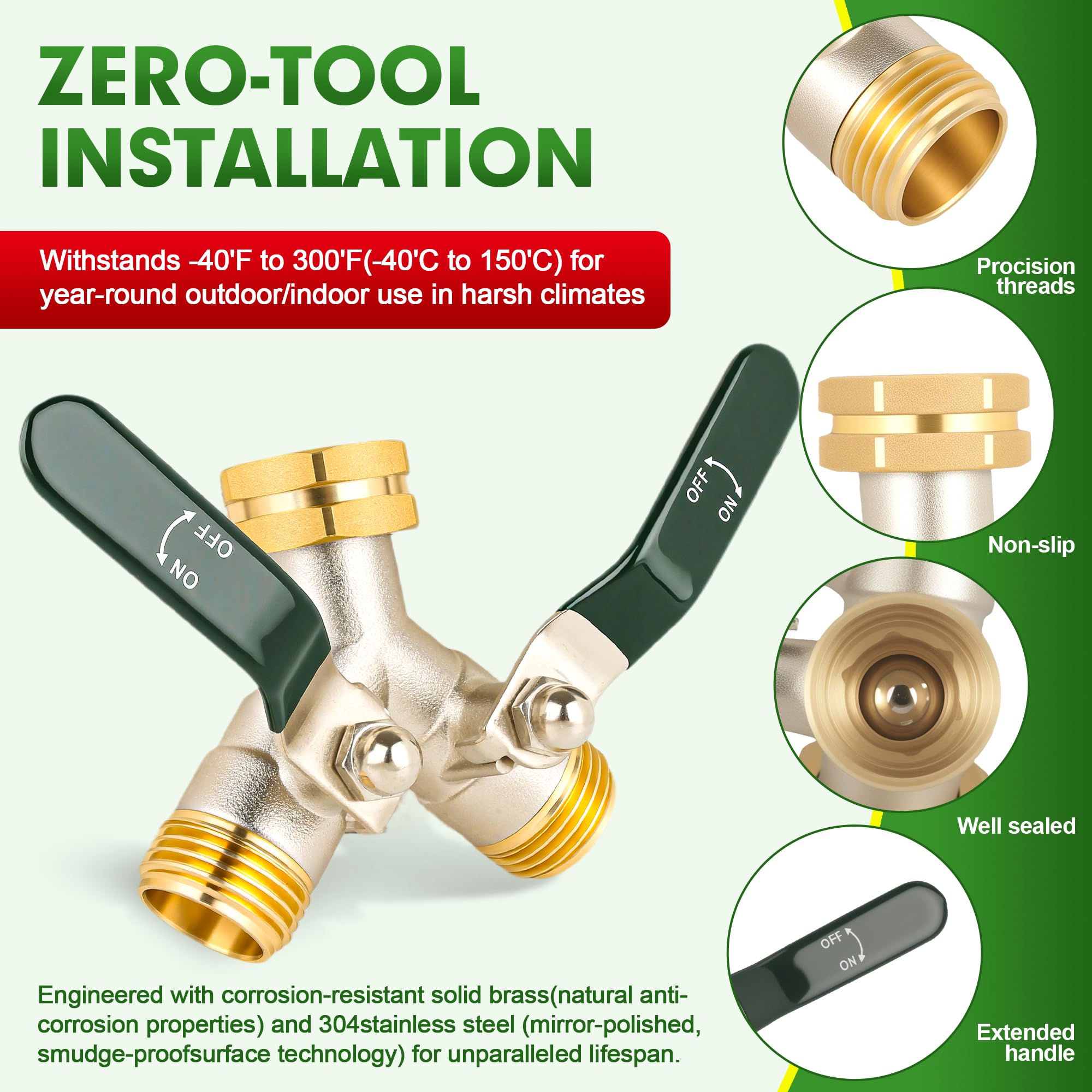 DINGBAI hose splitter long-handle for easier on/off control during watering.