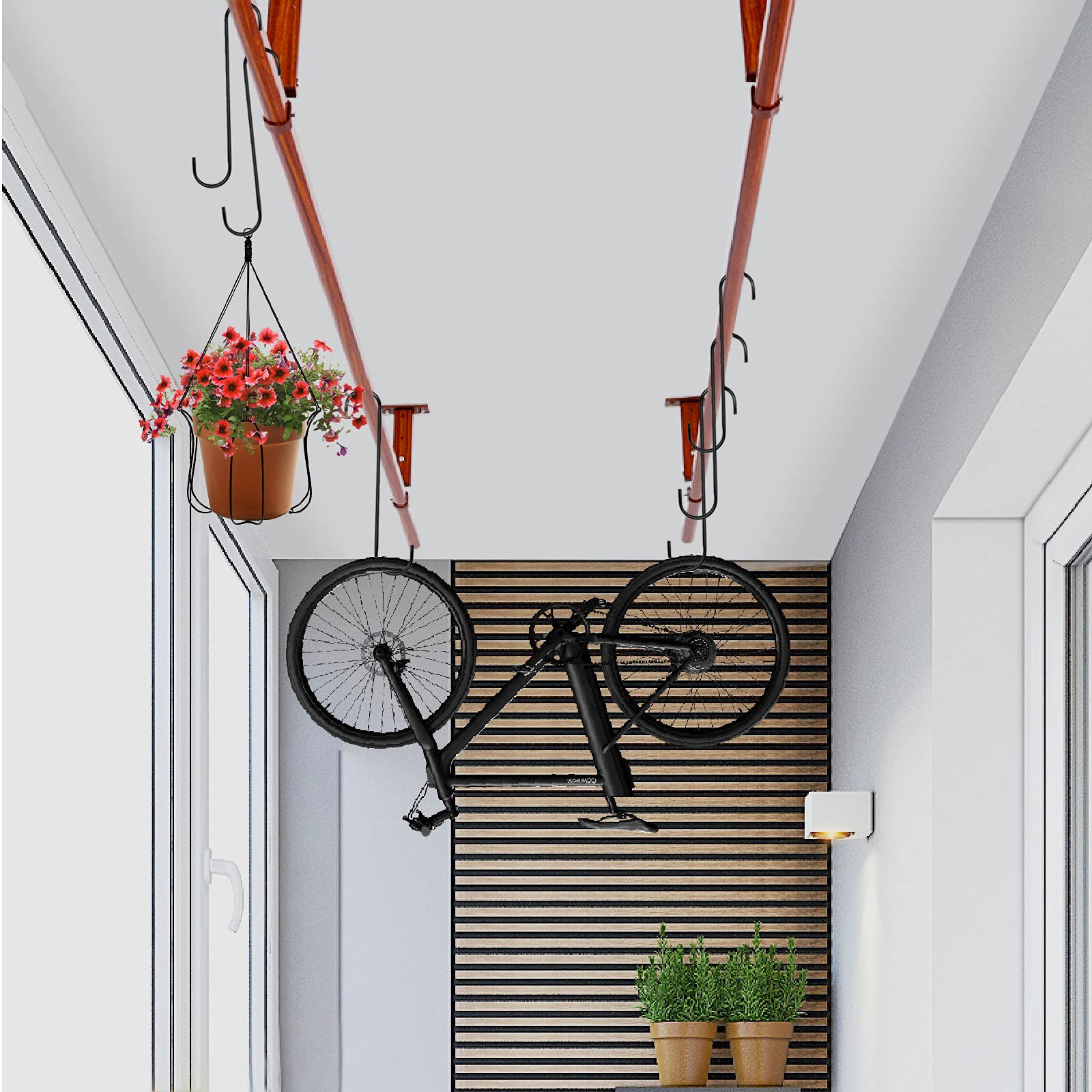 DINGEE S hook in garden for hanging plants and tools.