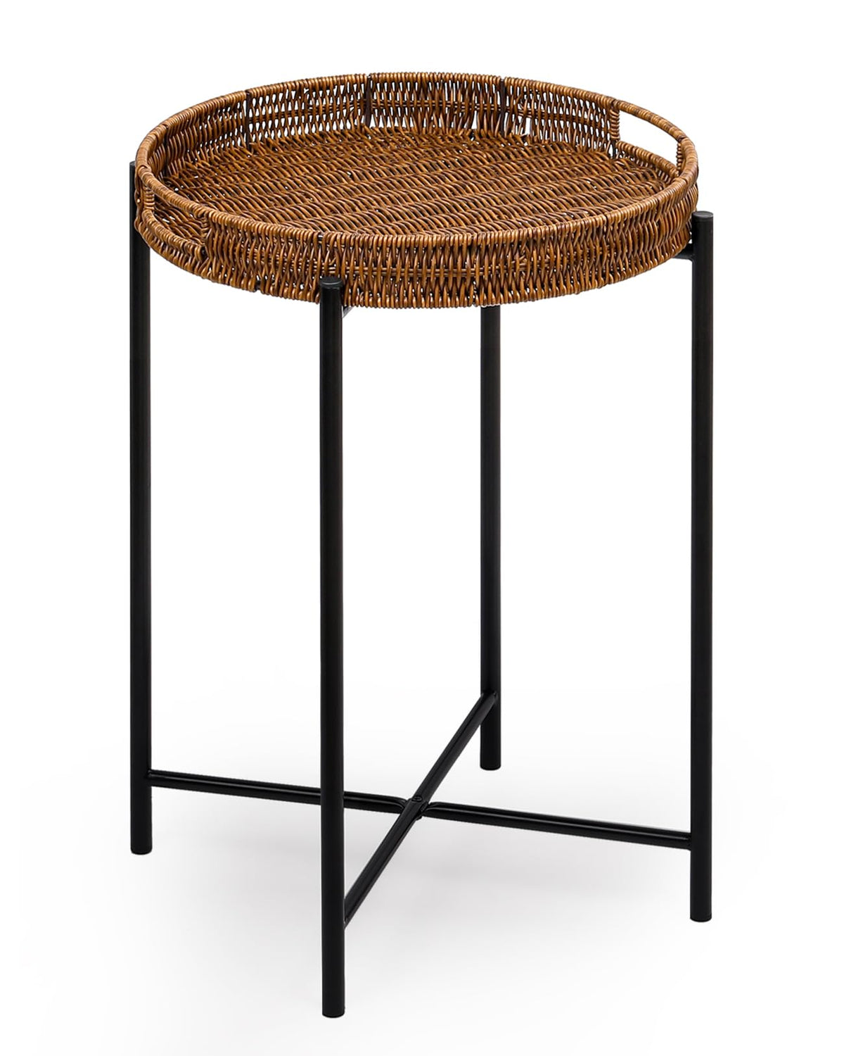 DINGTAI small wicker round end table showing compact design for small spaces.