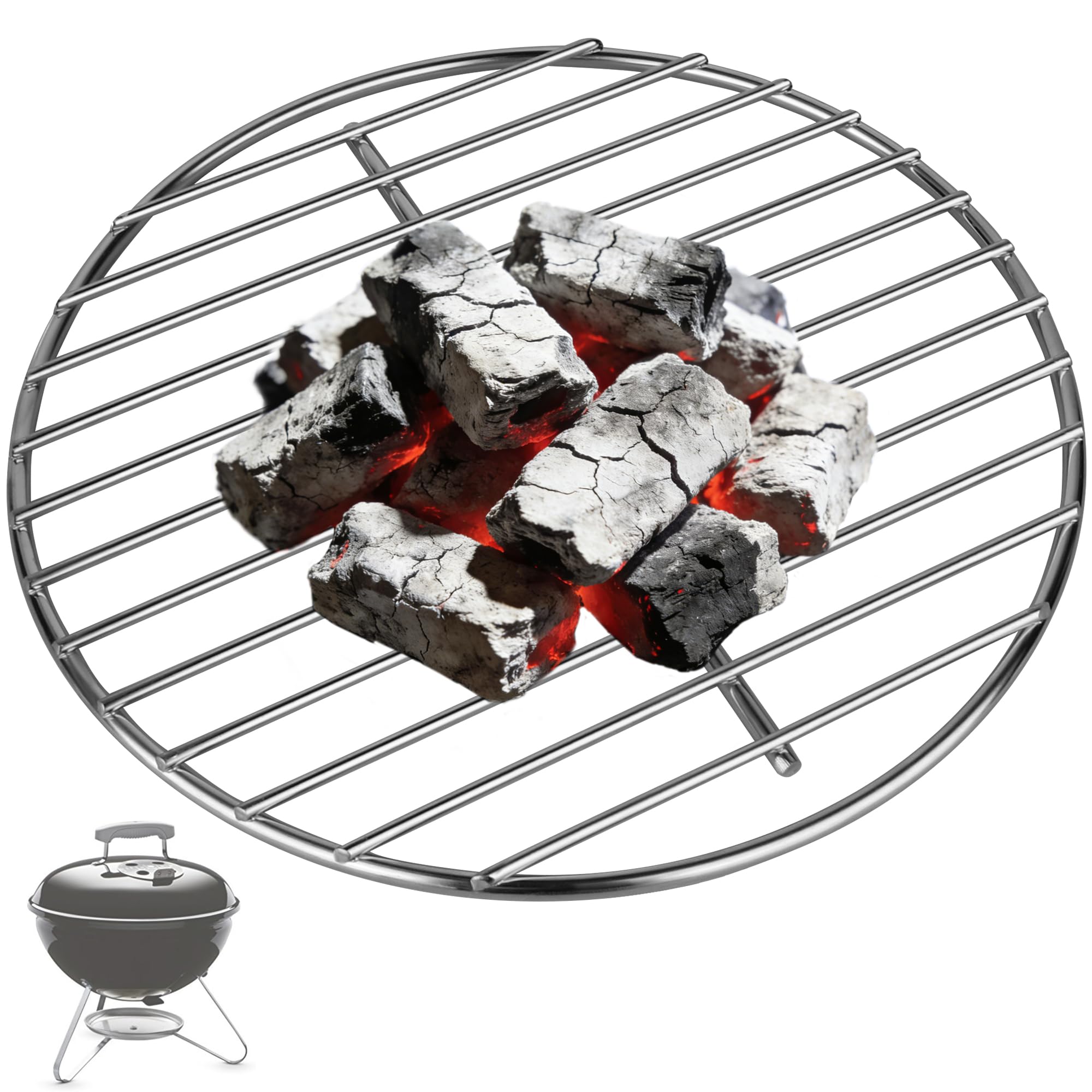 Dinlon 10.5-inch charcoal grate for Weber Smokey Joe delivering even heat and airflow.