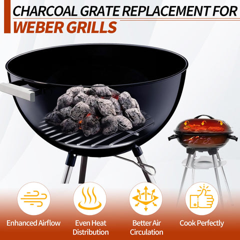 Dinlon round 14-inch grate for Weber kettle promotes uniform cooking and easy placement.