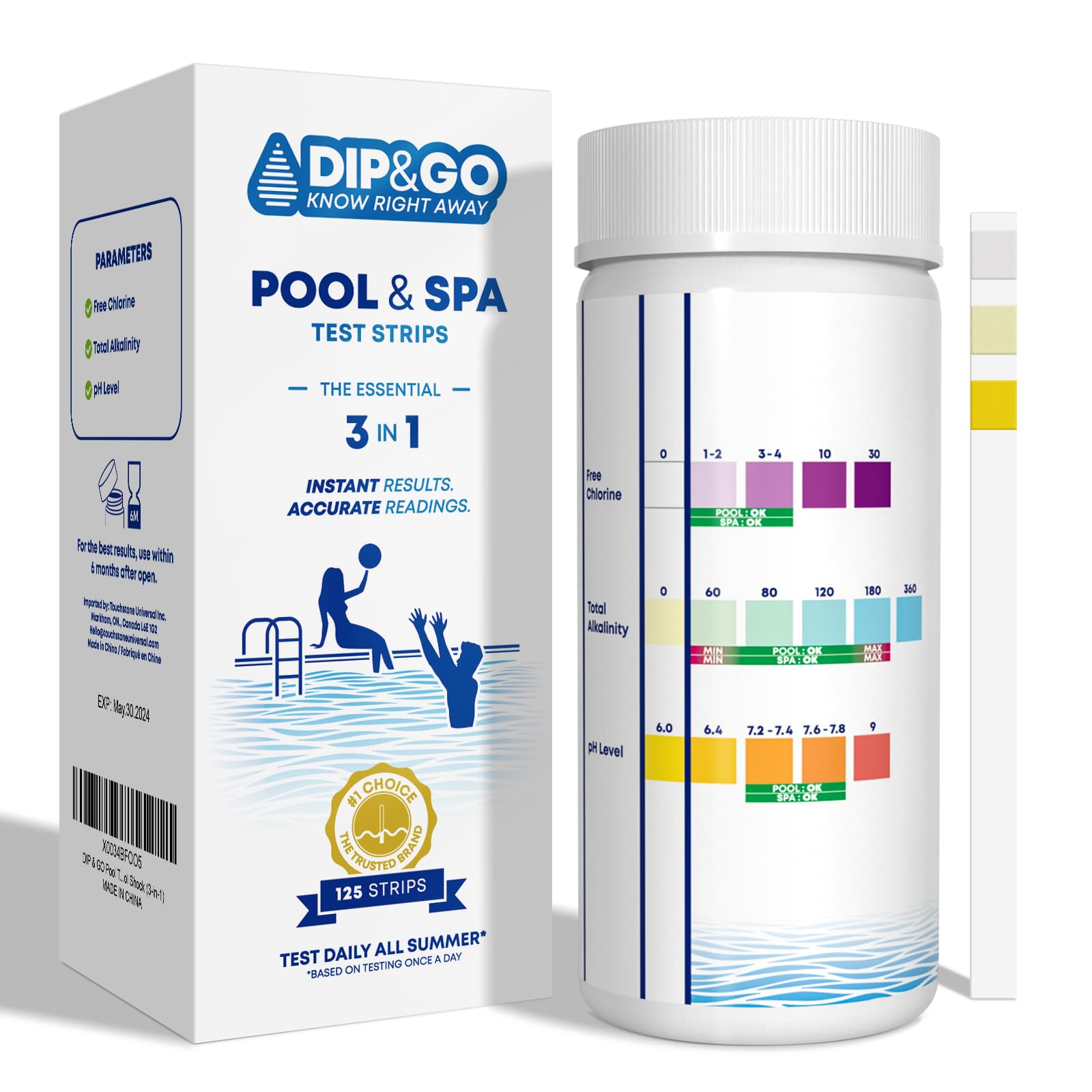 DIP & GO Pool and Spa Test Strips pack shot for daily water testing