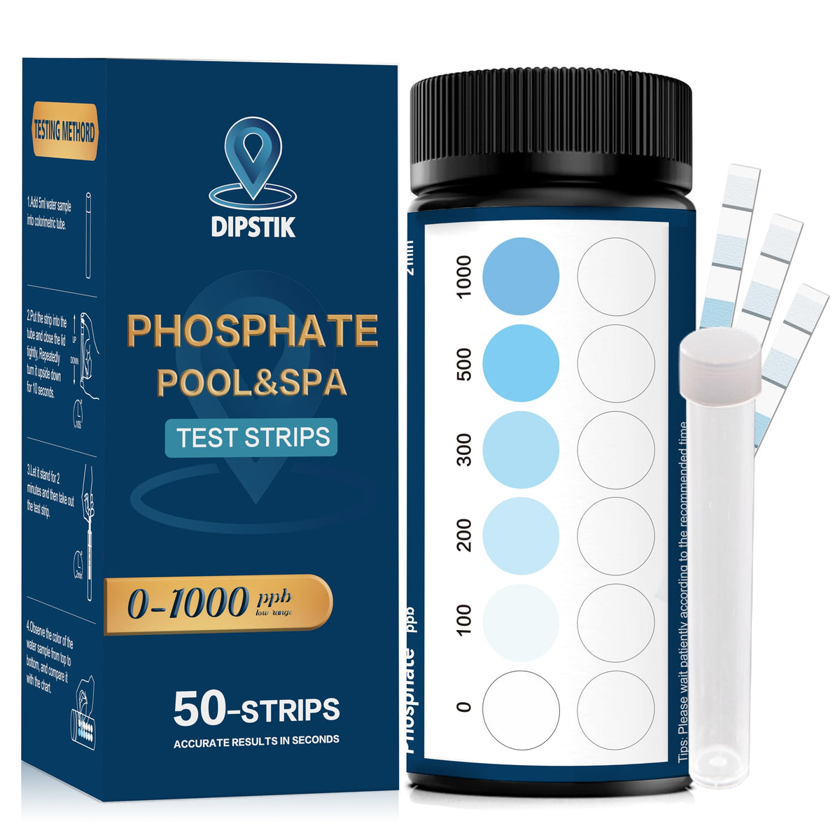 DIPSTIK phosphate test kit packaging for quick at home pool testing