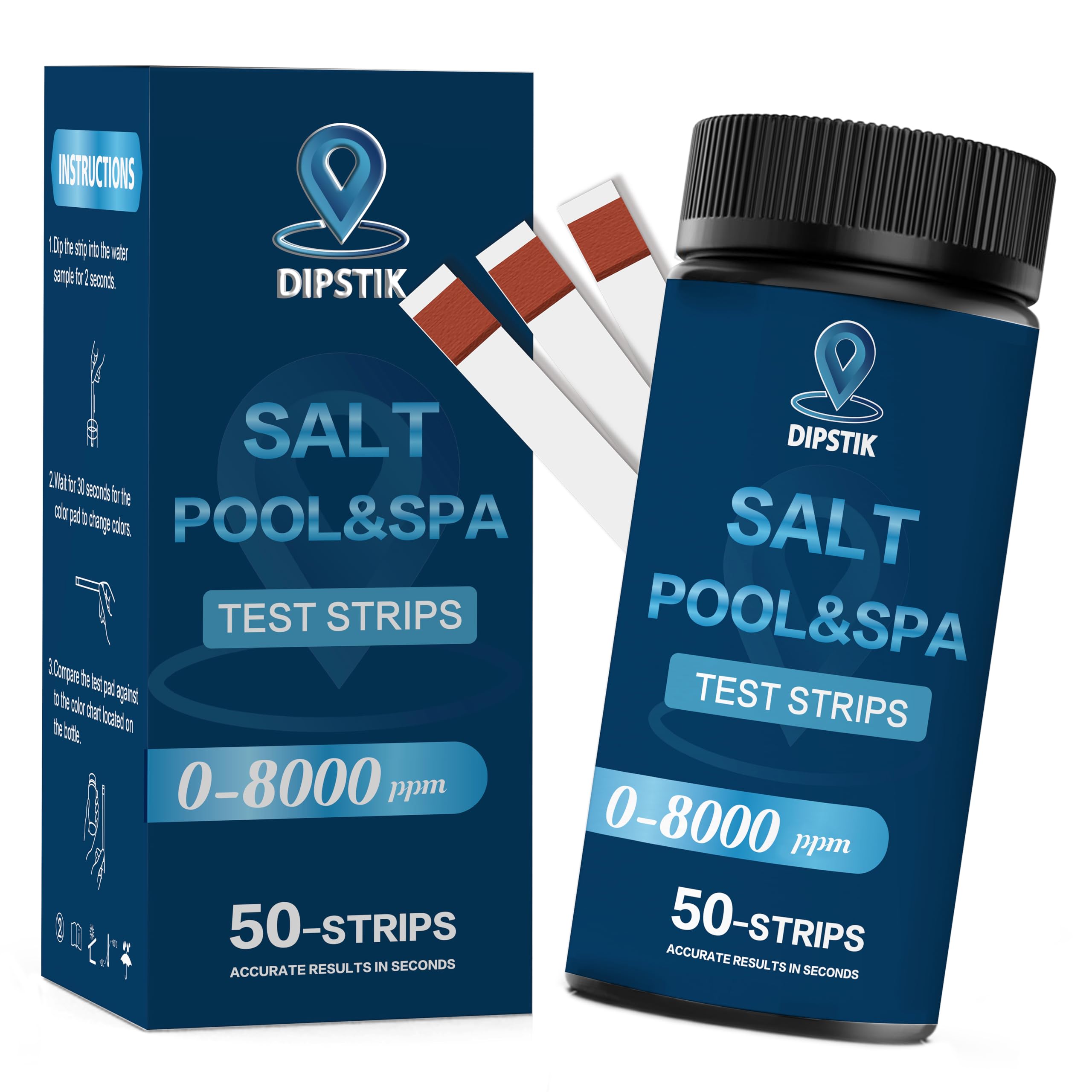 DIPSTIK saltwater test strip being dipped for quick sodium chloride reading.