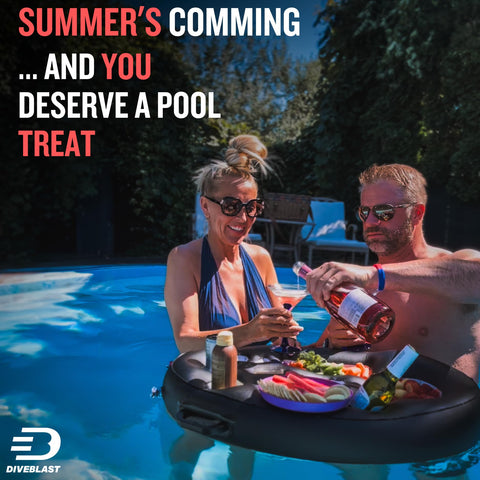 DIVEBLAST floating table in pool elevates lounging with drinks