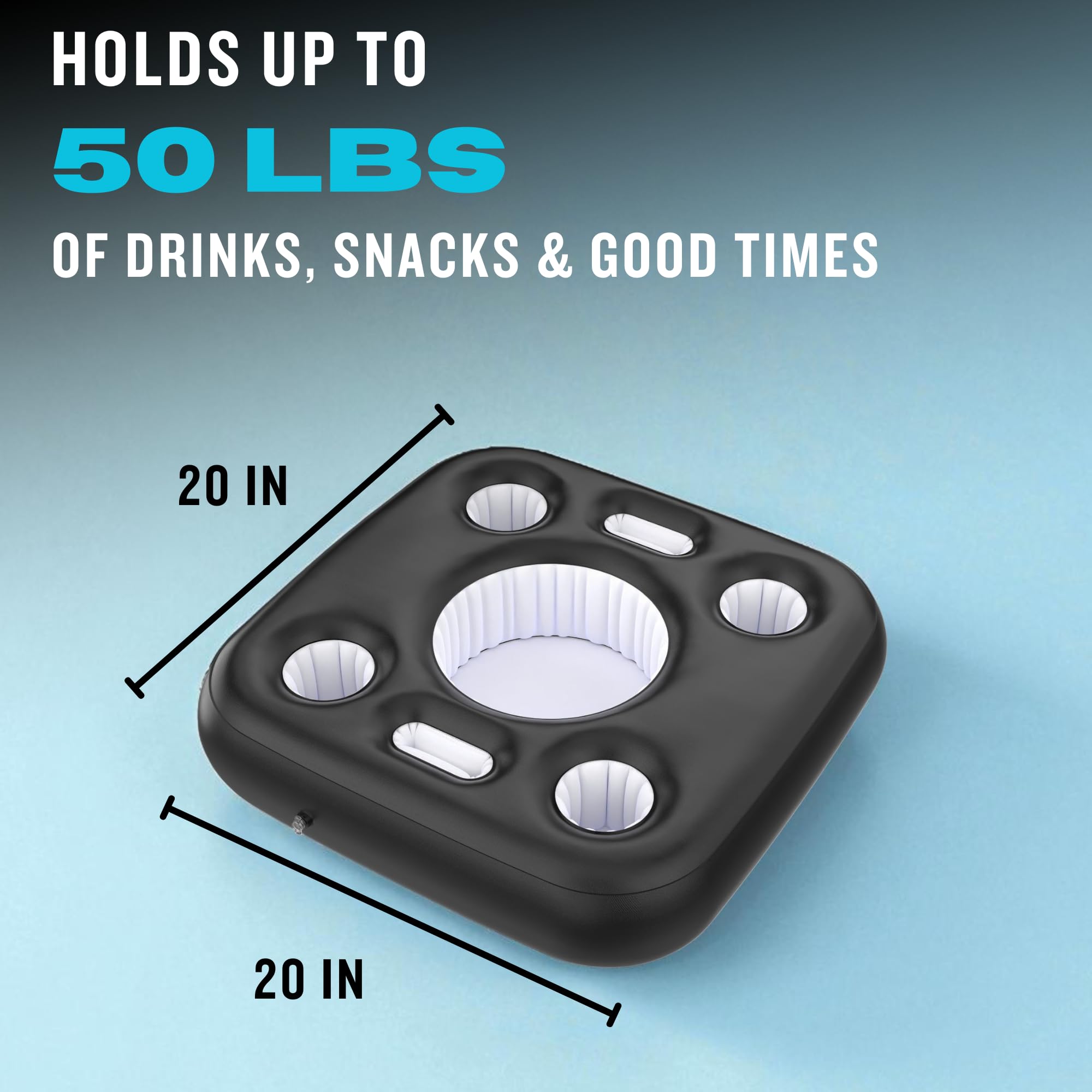 DIVEBLAST floating tray for pool displaying cups and snacks