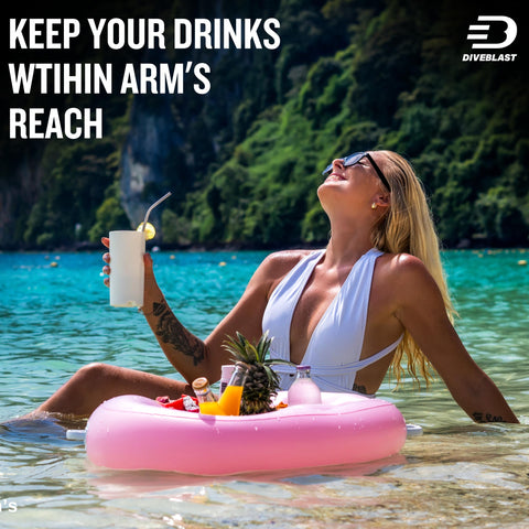 DIVEBLAST pink drink tray poolside supports easy serving and access.