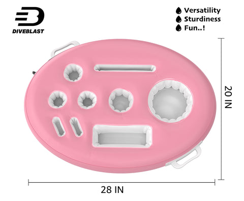 DIVEBLAST pink floating table creates convenient, hands-free swimming sessions.
