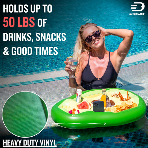 DIVEBLAST pool side setup illustrates a floating bar for summer gatherings.