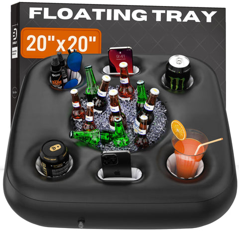 DIVEBLAST premium small floating drink holder on pool surface showing drinks within reach