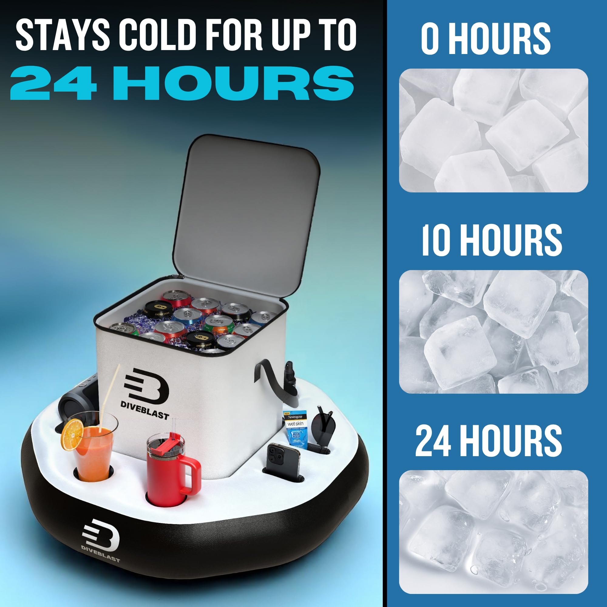 DIVEBLAST stable base design ensures balance when full.