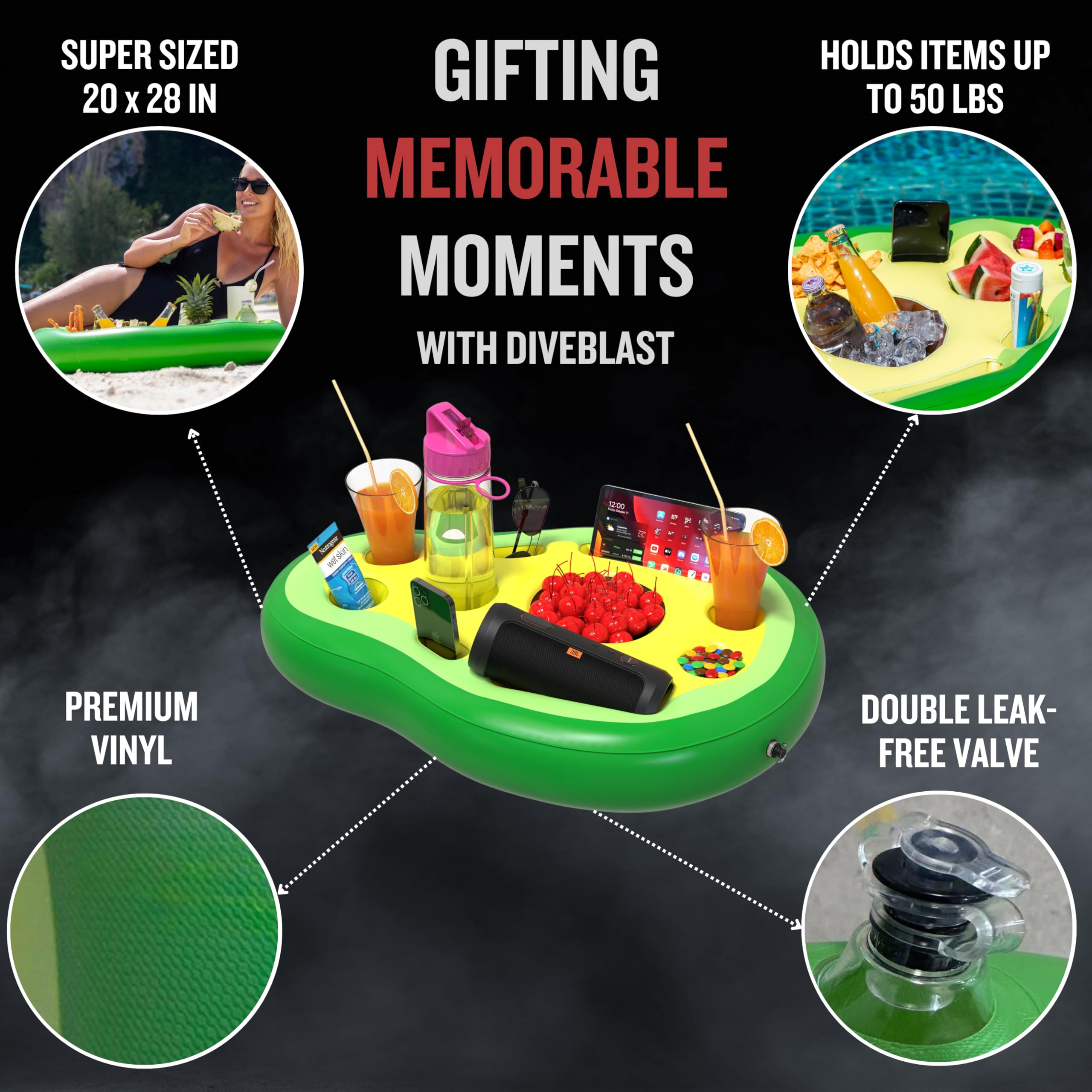 DIVEBLAST summer pool party setup promotes easy snacks and beverages within reach.