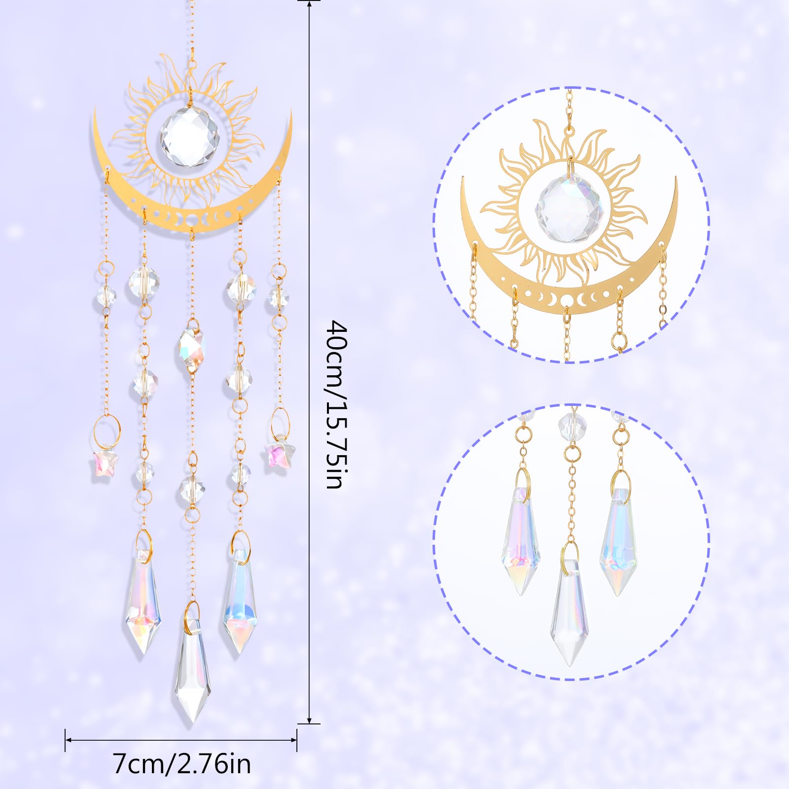Divina Vitae crystal suncatcher with chain for hanging, creating shimmering rainbows.