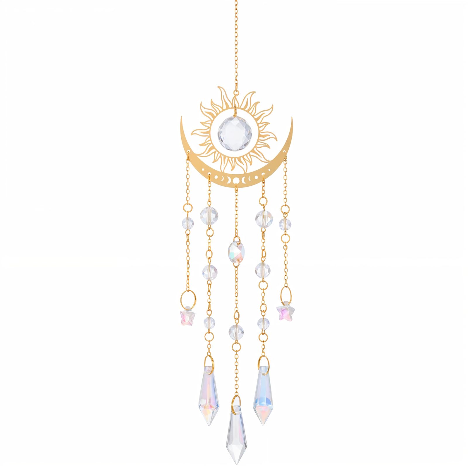Divina Vitae crystal suncatcher on a window casting vivid rainbow colors for ambience.