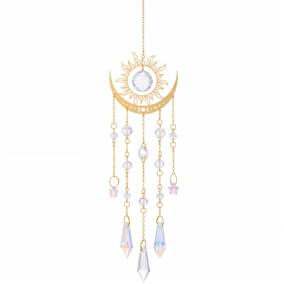 Divina Vitae crystal suncatcher on a window casting vivid rainbow colors for ambience.