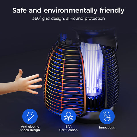 Dovima bug zapper waterproof casing demonstrates rain-ready operation