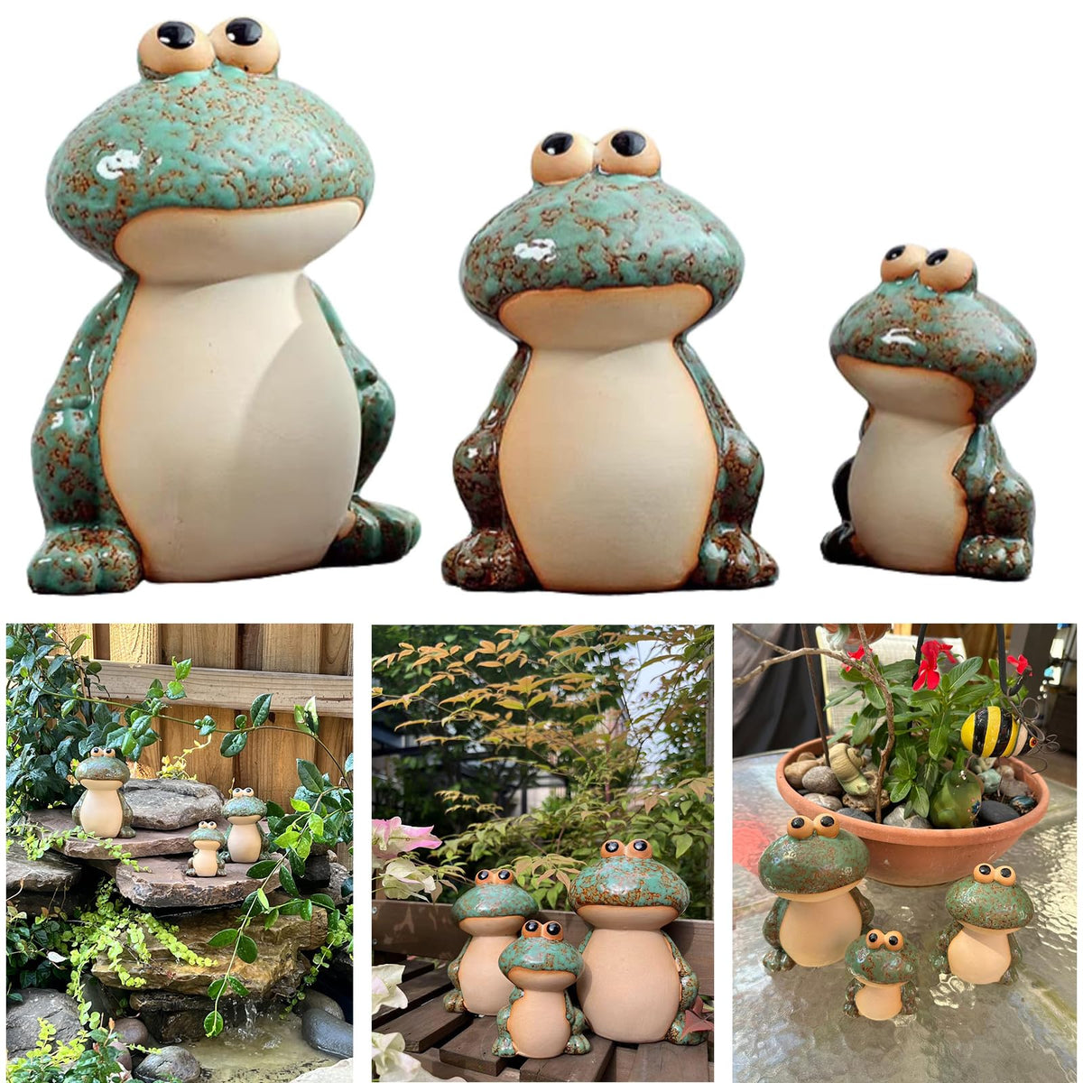 DIY Hub ceramic frog dad statue adds whimsical charm to garden paths.