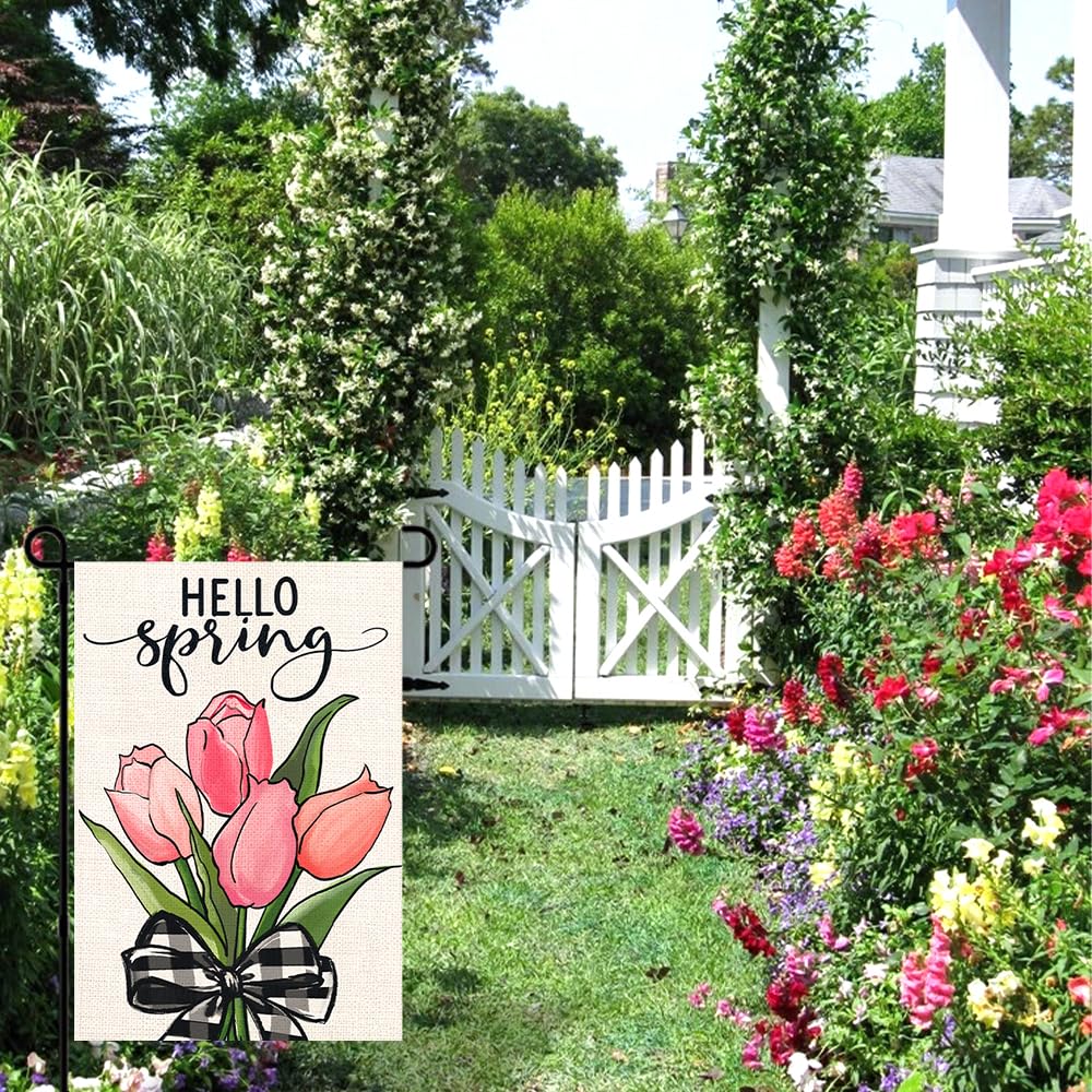 DIYDEC burlap-textured outdoor flag designed for rustic garden aesthetics.