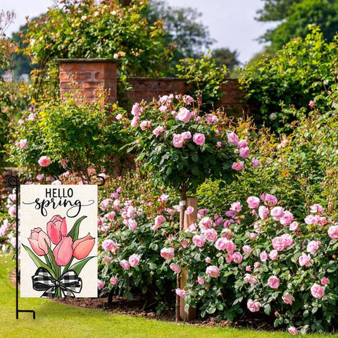 DIYDEC outdoor flag brightens porches and patios with spring colors and charm.