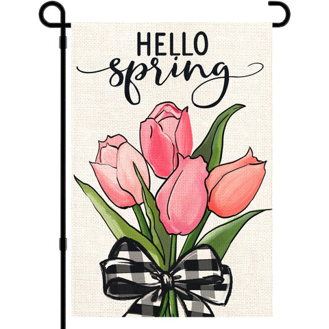 DIYDEC spring garden flag 12x18 on burlap, ideal curb appeal for your yard.