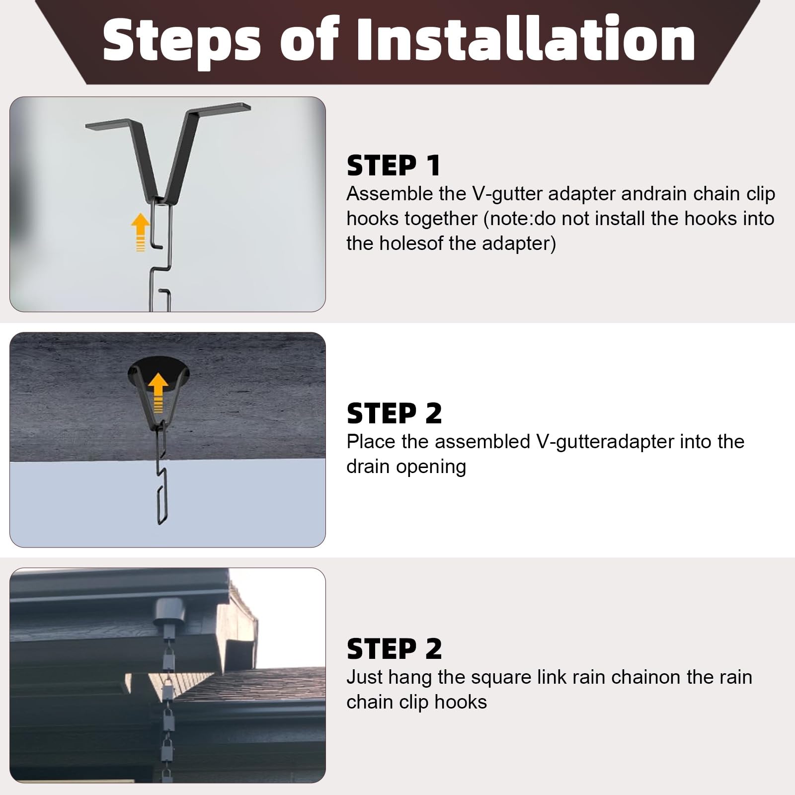 DIYIIRON rain chain open-flow design prevents backups during heavy rain.