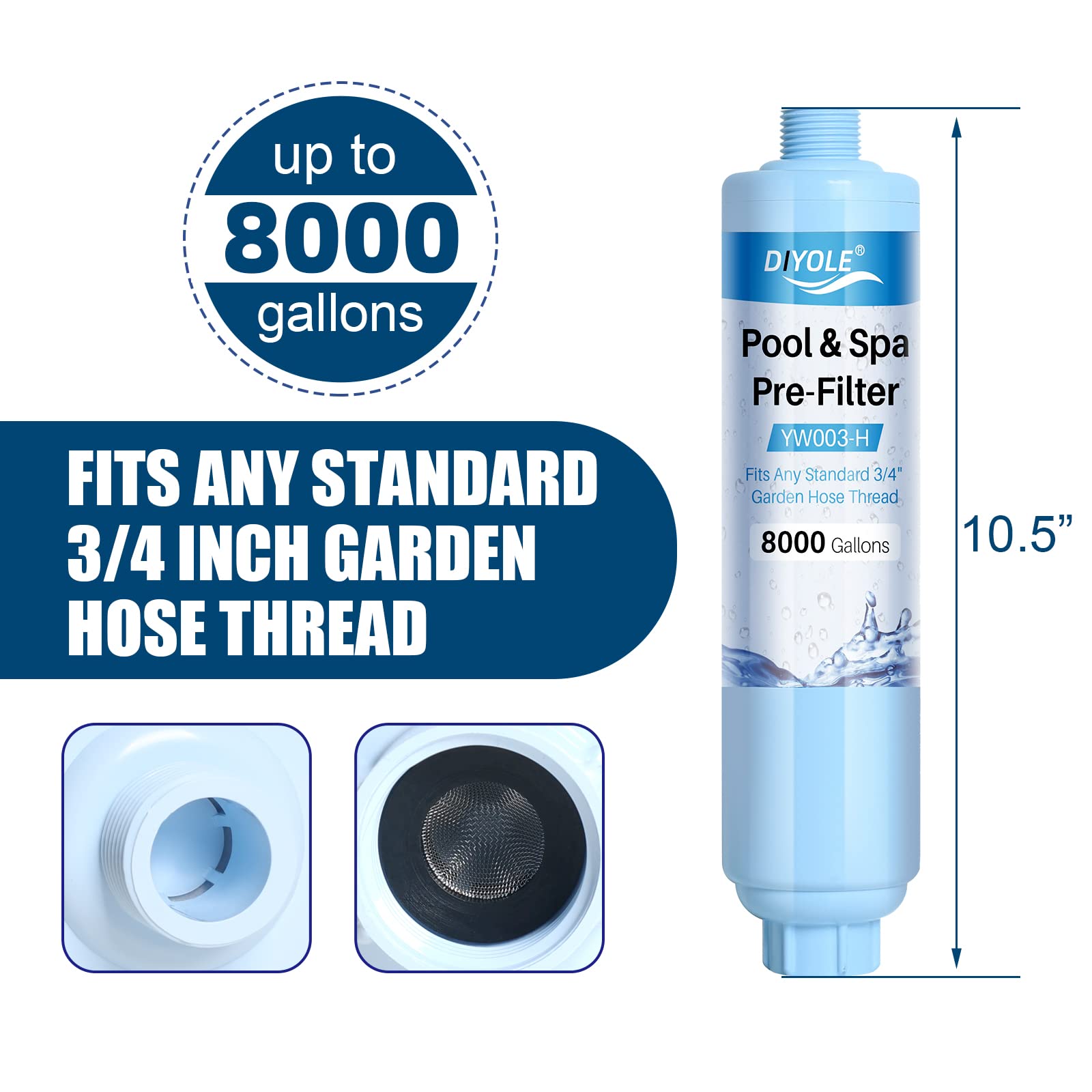 DIYOLE hose filter connection detail demonstrates secure, leak-free flow