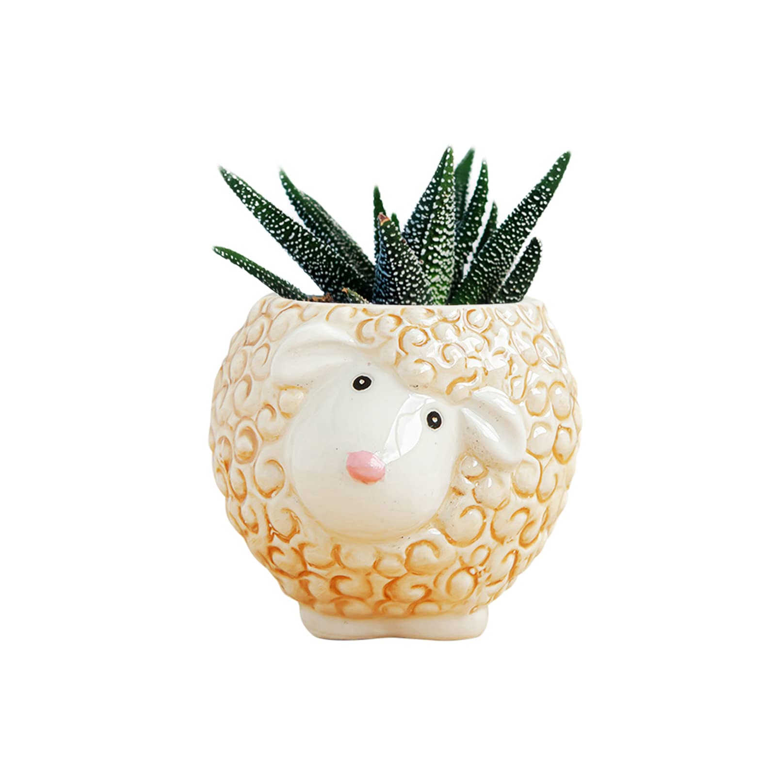 DIYOMR sheep planter front view shows a glossy ceramic pot ideal for succulents.