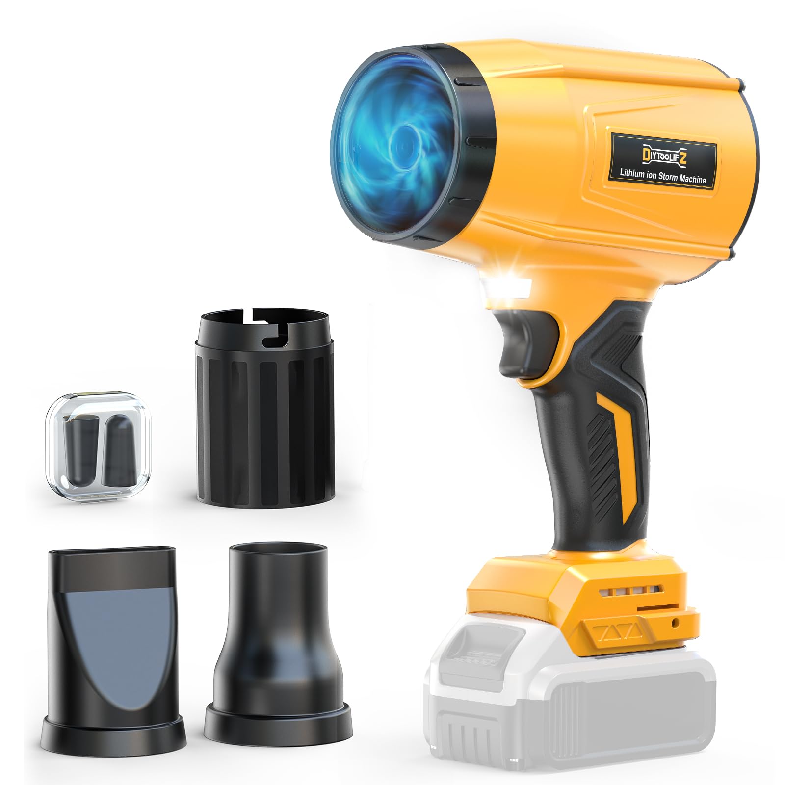 DIYtoolifz 800000rpm blower with 70mm outlet for powerful outdoor cleaning.