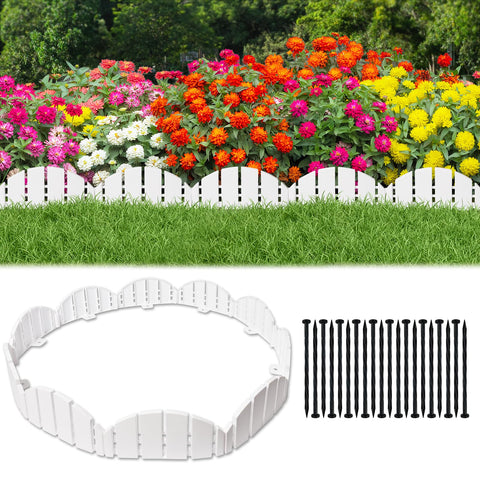 DJKFAEK white garden edging border close-up, durable plastic for neat, low-maintenance edges.