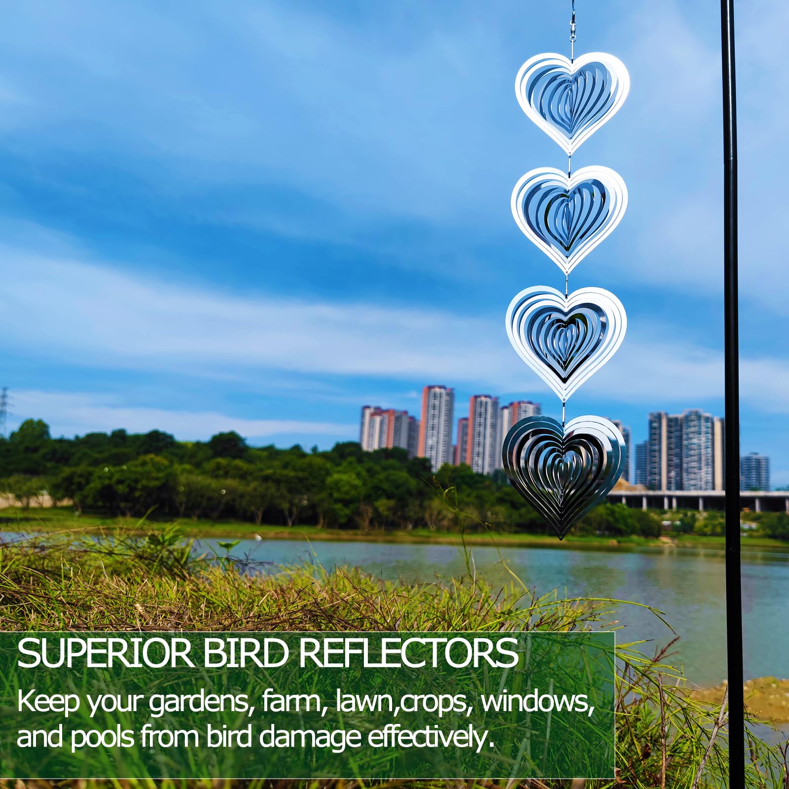 DJUAN 12-swivel heart spinners extendable along fences or trees
