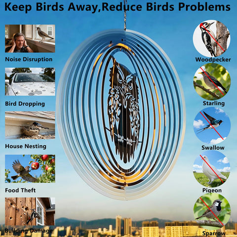 DJUAN 360-degree hook enables easy outdoor mounting for wind-driven deterrence.