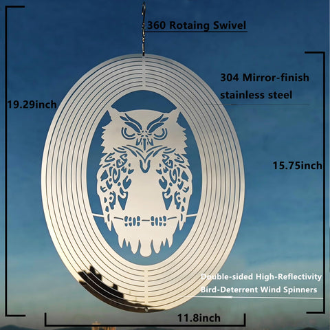 DJUAN 3D owl-deterrent disc adds yard decor while discouraging pigeons.