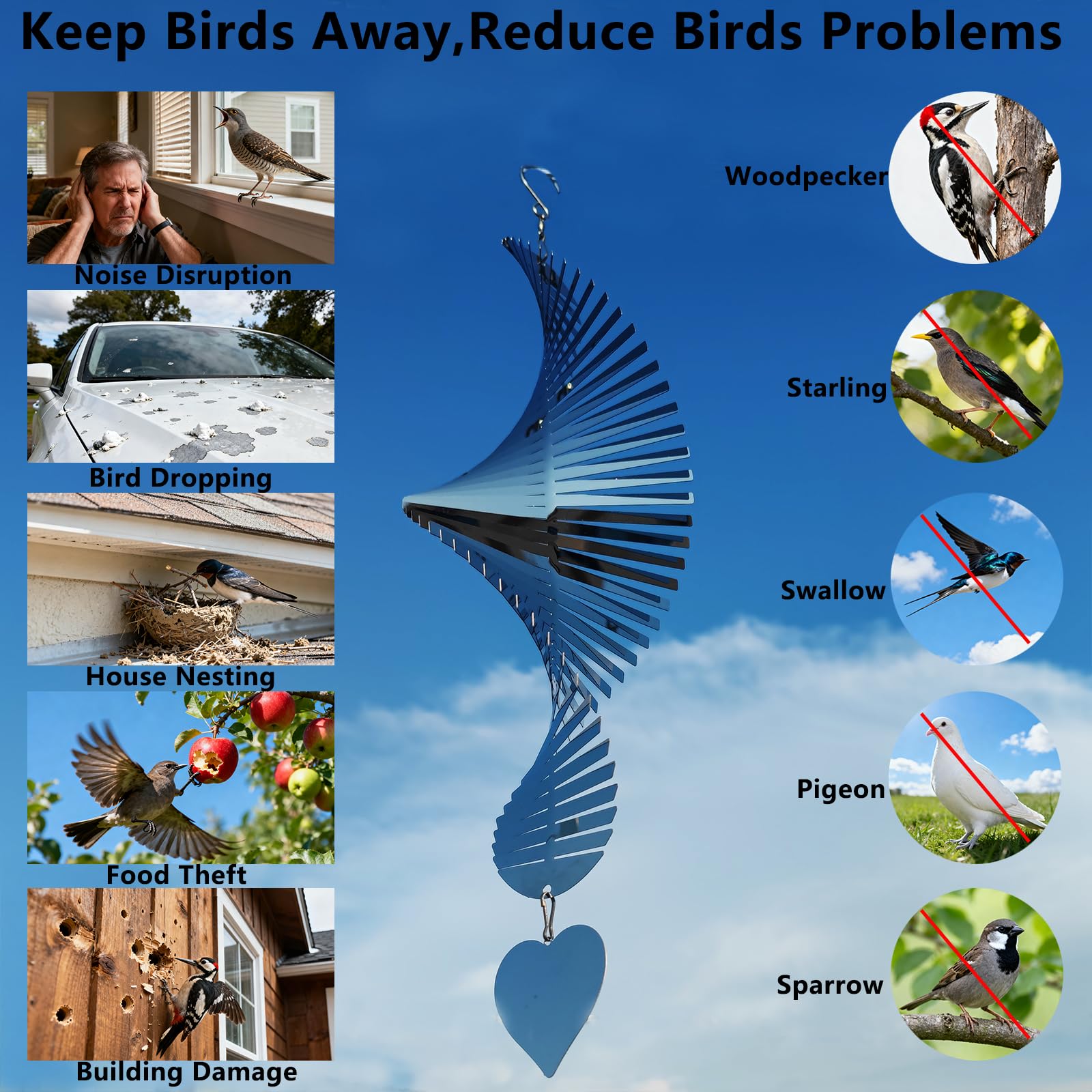 DJUAN Bird Deterren 360° rotating hooks for flexible hanging