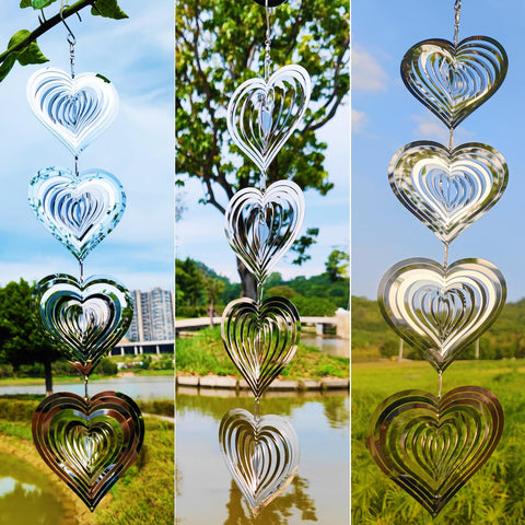 DJUAN reflective metal wind spinner with bright sun reflections deterring birds
