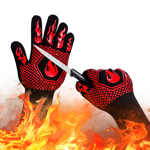 DKHDBD BBQ fireproof glove red with secure grip for hot grilling.