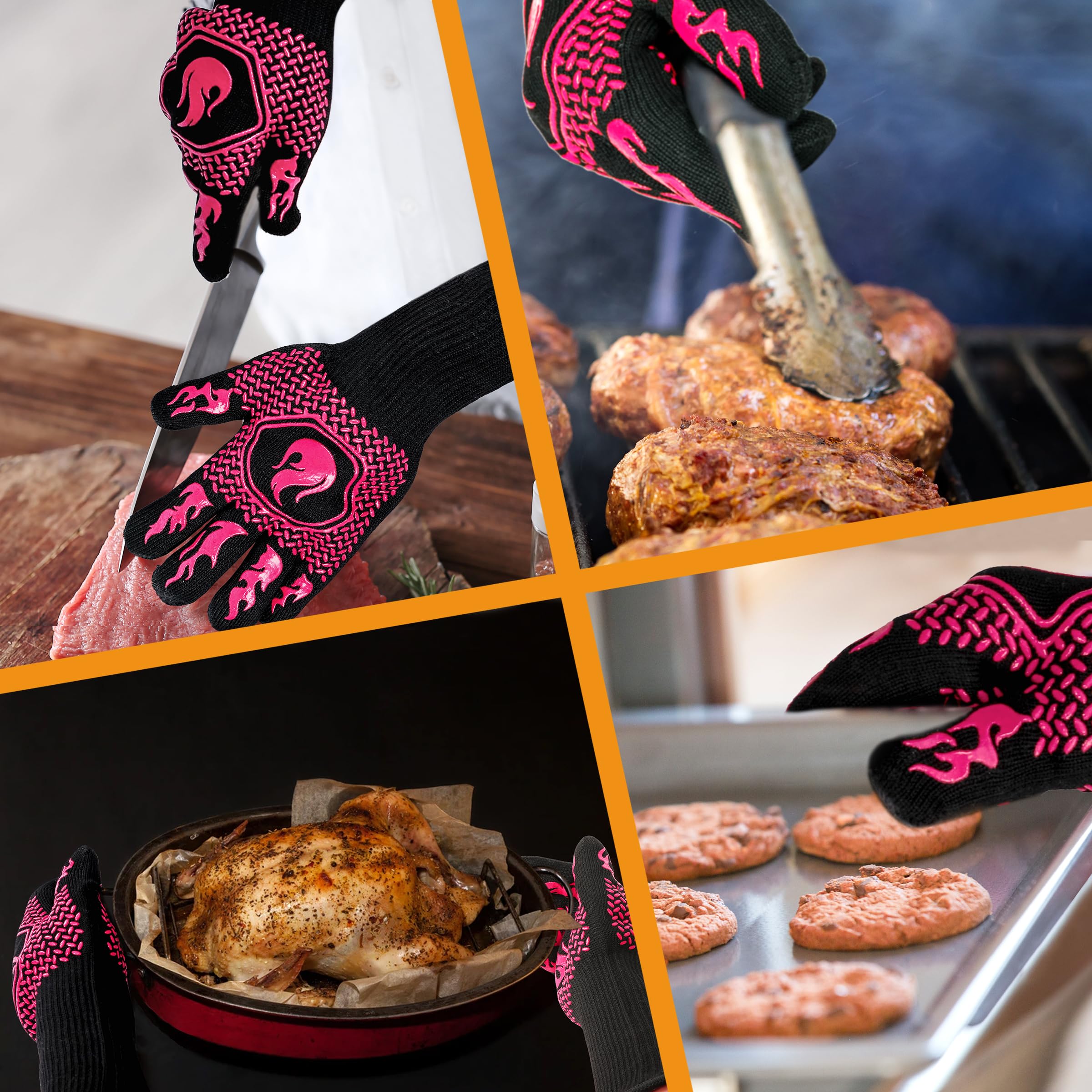 DKHDBD BBQ Fireproof Gloves feature a hanging loop for convenient air drying.