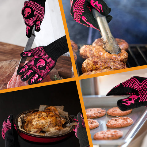 DKHDBD BBQ Fireproof Gloves feature a hanging loop for convenient air drying.