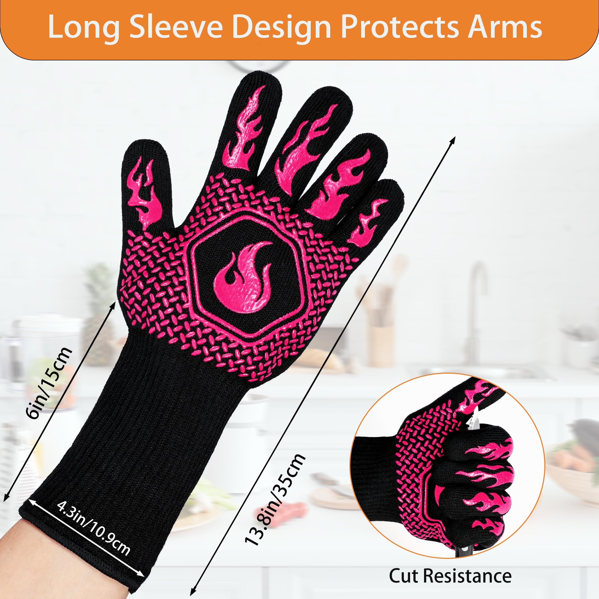 DKHDBD BBQ Fireproof Gloves emphasize wrist coverage for added forearm protection during grilling.