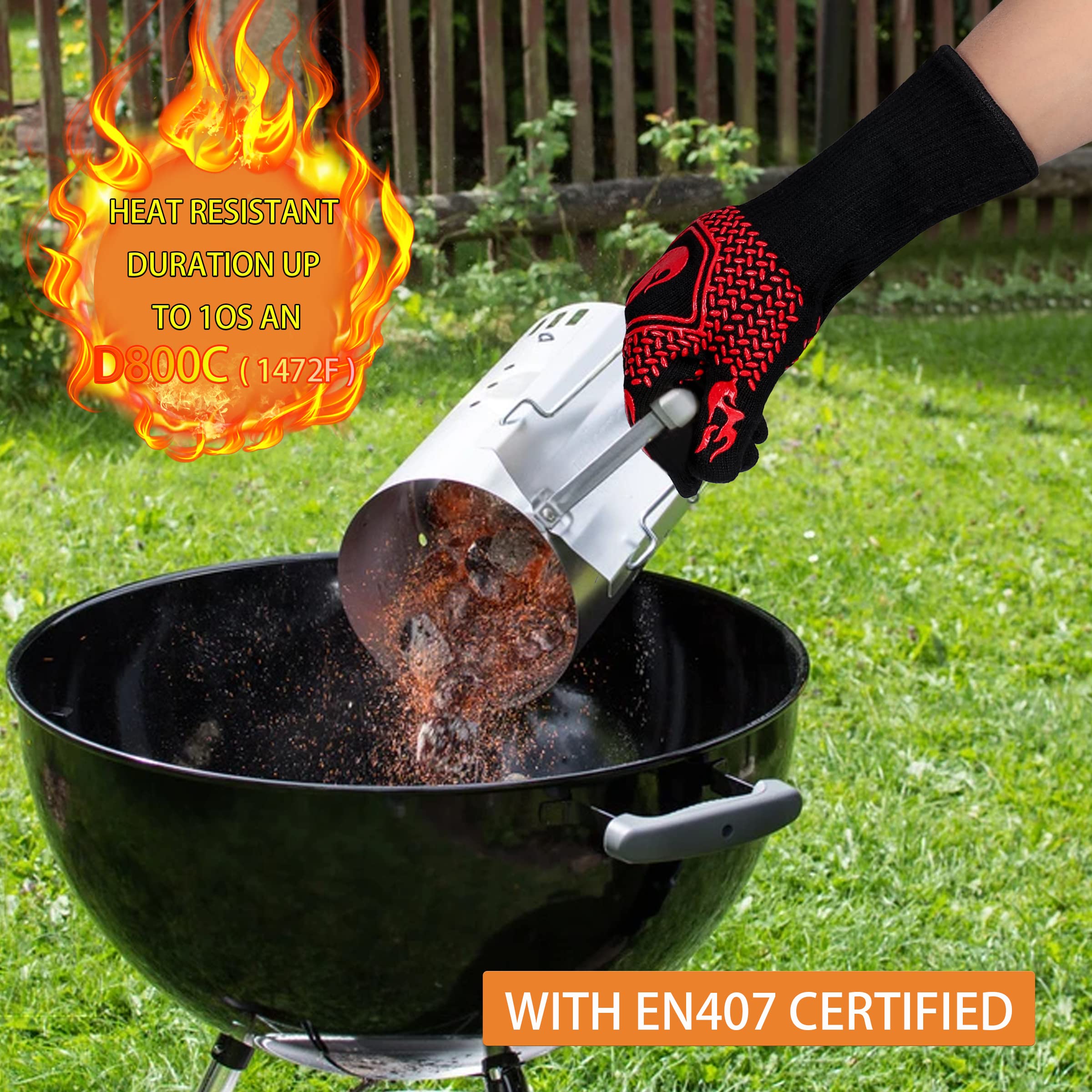 DKHDBD extended-wrist protection red glove guards the forearm during cooking.
