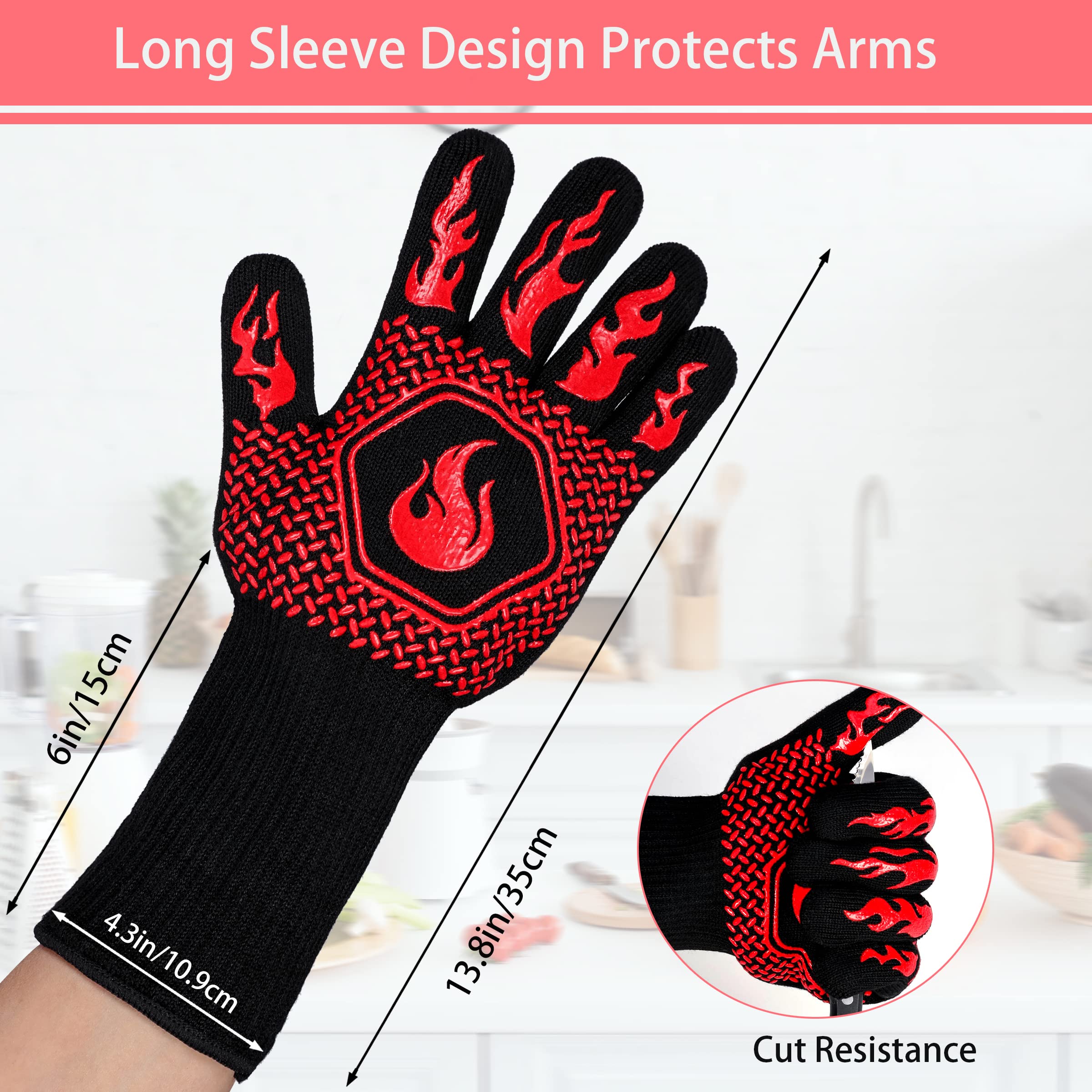 DKHDBD heat-resistant glove 1472°F red for safe oven and grill handling.