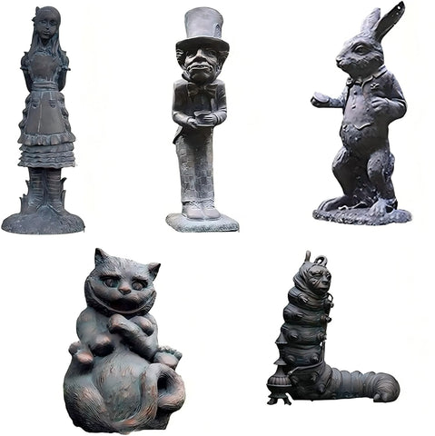 DKUWBJAS Alice in Wonderland girl statue for enchanting outdoor garden decor.