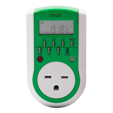 DL Wholesale Grow1 timer front view with illuminated display for precise scheduling.
