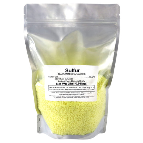DL Wholesale sulfur bag 2lb close-up of pure sulfur powder for organic gardening