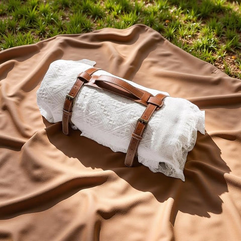 DLCOFOUND 2-in-1 white picnic blanket, top view, ideal for family outdoor comfort.