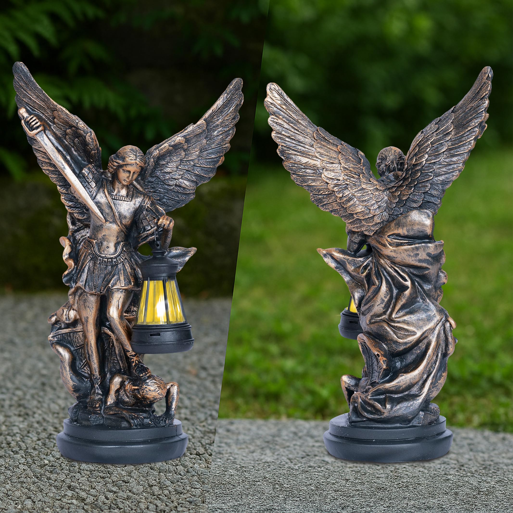 Dlfghos solar panel powers the archangel statue for evening lighting