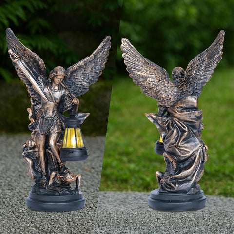 Dlfghos solar panel powers the archangel statue for evening lighting