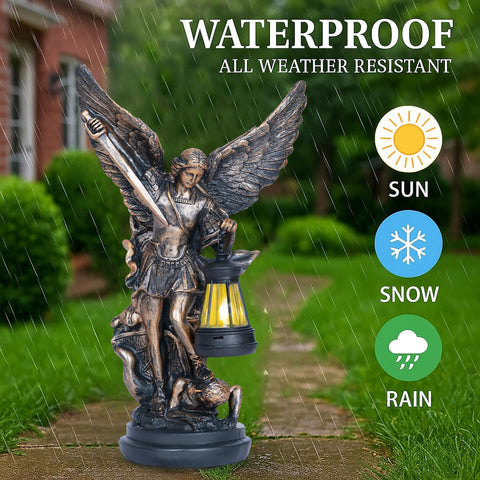 Dlfghos 12-inch St Michael garden statue placed along a walkway